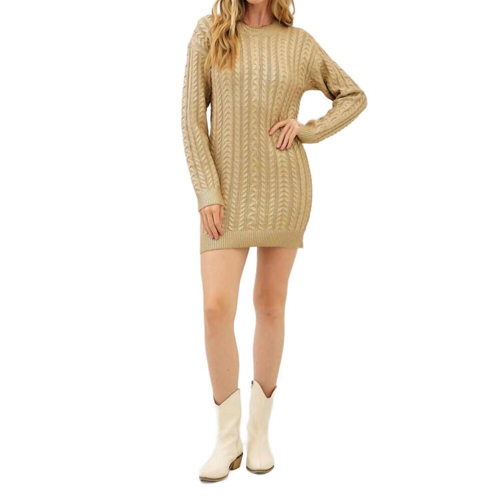 NEW IDEM DITTO metallic foil cable knit sweater dress in gold